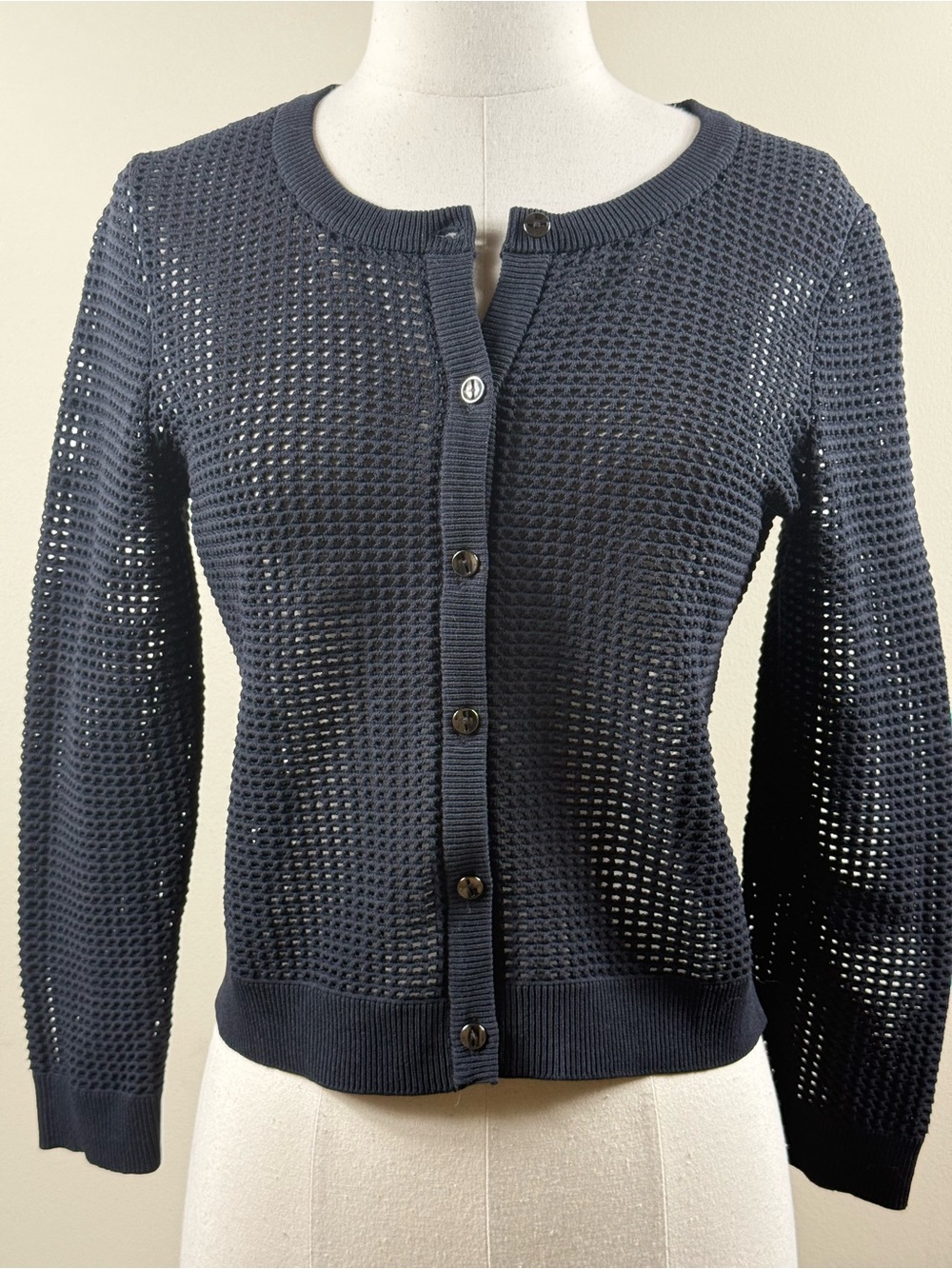 Milly Black Open Weave Crochet Cardigan Button S